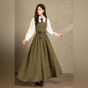 Ylistyle Fit And Flare Long Sleeveless Wool Dress Green Size Medium $99